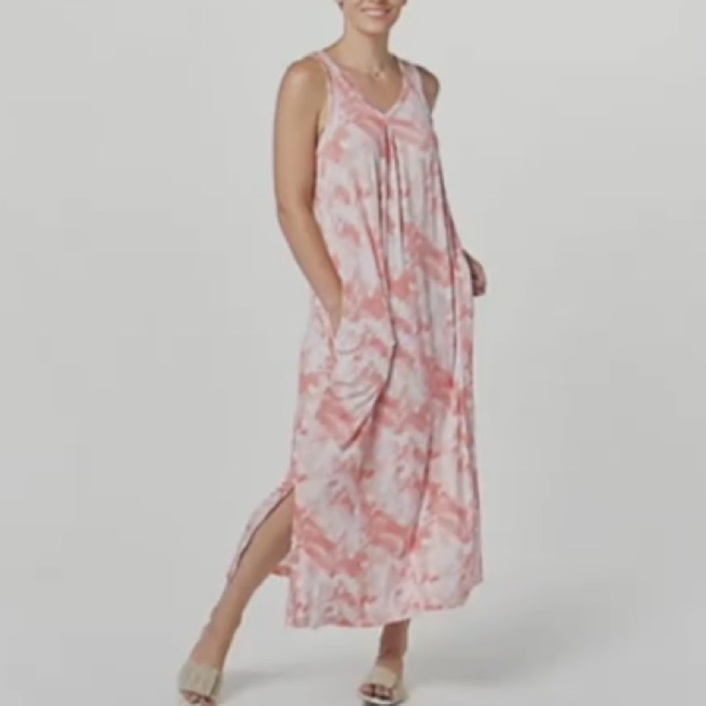 Koolaburra by UGG Stretch Modal V-Neck Tank Dress ~ Coral Tie Dye - Picture 6 of 6